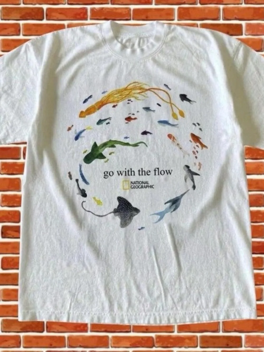 Gildan White 'Go With The Flow' Fish Graphic Tee